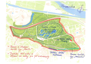 Stromovka, mapka lokalizací obnovy mobiliáře, 2023