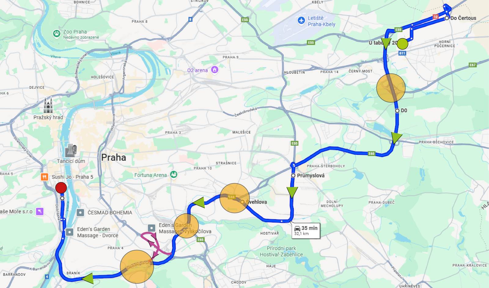 Trasa přepravy nadrozměrného nákladu
