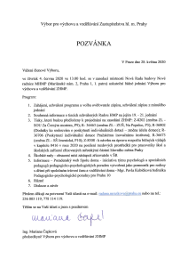 Pozvánka na jednání výboru, které se koná dne 4. 6. 2020