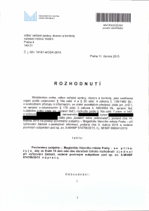 Rozhodnutí ministerstva vnitra ČR, Č. j.: MV-74187-4/ODK-2015