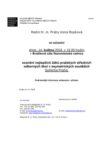 Ocenění nejlepších žáků pražských středních odborných škol v asymetrických soutěžích Sollertia Praha