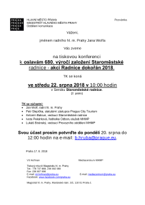 Tisková konference k oslavám 680. výročí založení Staroměstské radnice - akci Radnice dokořán 2018