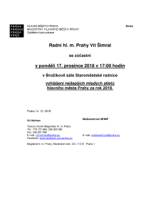 Vyhlášení nejlepších mladých atletů hlavního města Prahy za rok 2018