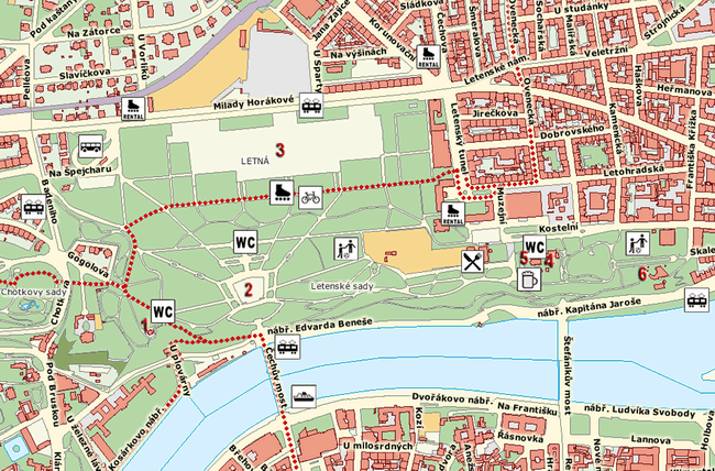 letná orchards (letenské sady) - map