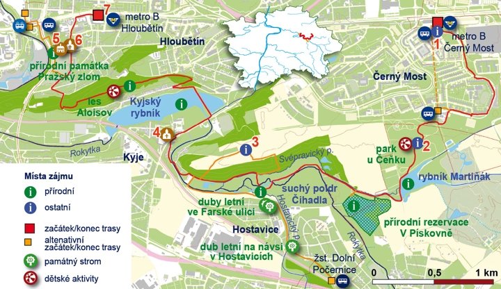 trasa č.3 - Černý Most-Hloubětín, orientační mapa (720pxl), v.2019