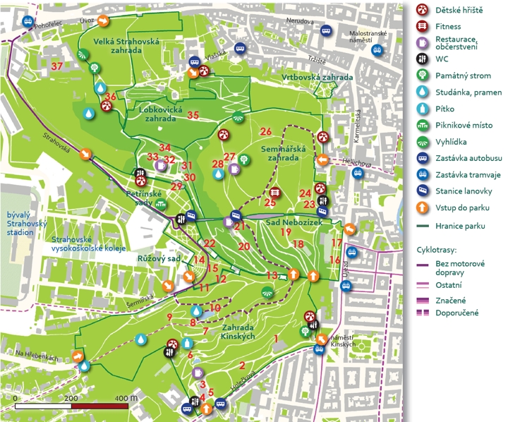 Komplex zahrad vrchu Petřína - orientační mapa, v. 4/2017