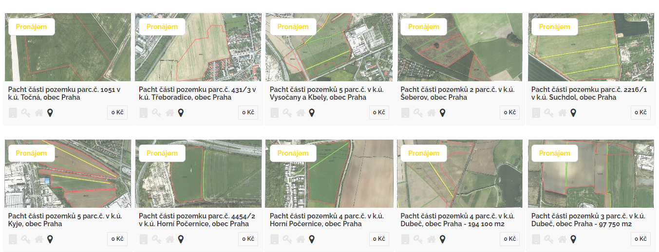 Nabízené pozemky na realitním portálu. Zdroj: MHMP